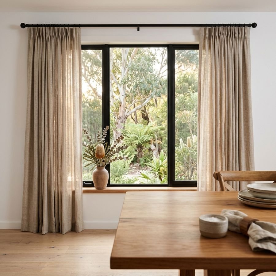 Flax linen-look curtains in a room