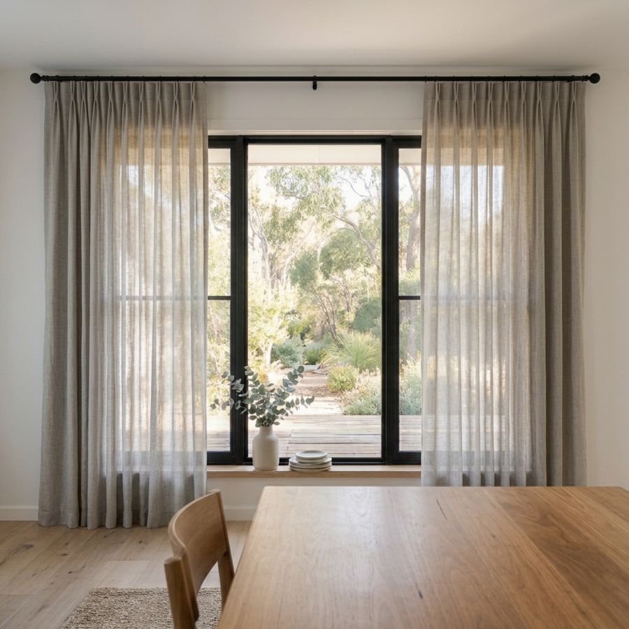 Stone linen-look curtains in a room